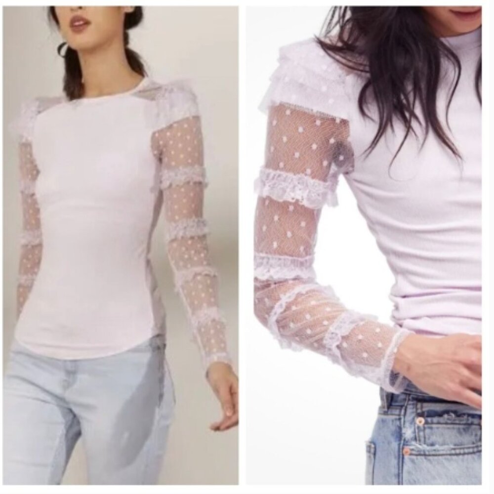 Free People Kiss Kiss Mesh Polka Dot Long Sleeve Top (949)